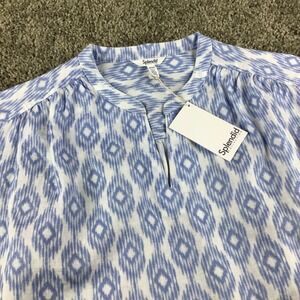 Splendid Women XS Blue White Ikat Pattern Linen St Tropez Blouse Top NWT
